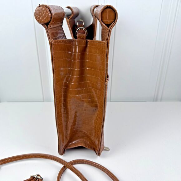 BEIS Crossbody Bag Cognac Croc-Embossed Acrylic Handle Organizer Purse - Picture 10 of 12